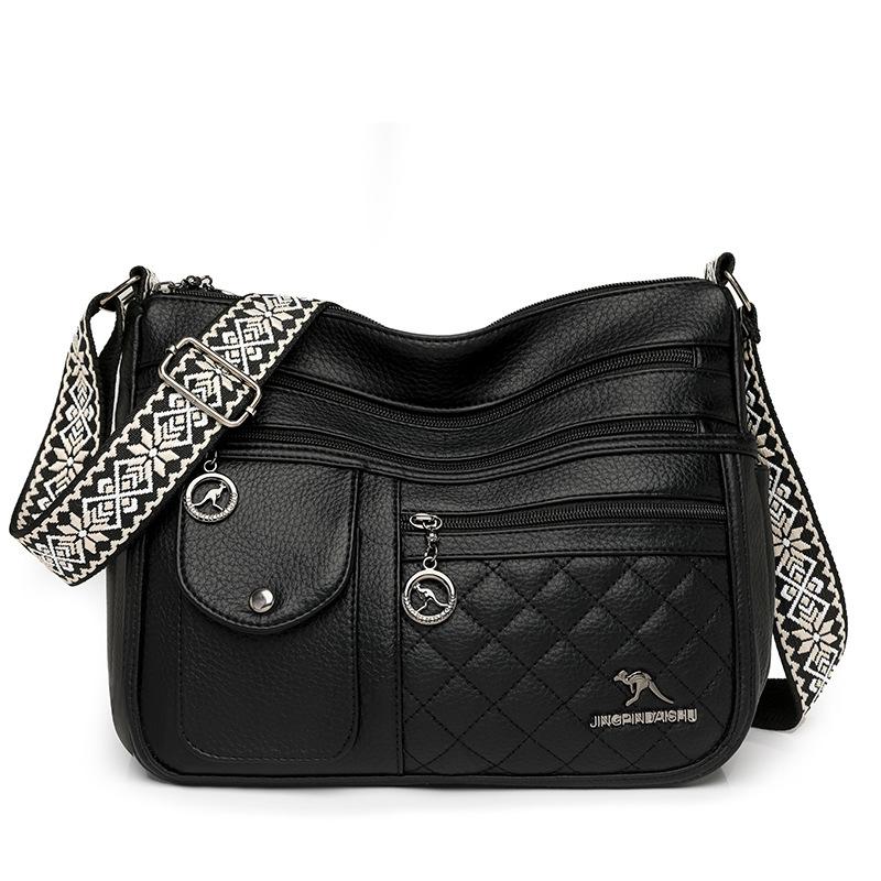 

Multi-layer Crossbody Mom Bag, Large Capacity Casual Shoulder Bag, Commuting Soft Leather Shoulder Bag чёрный