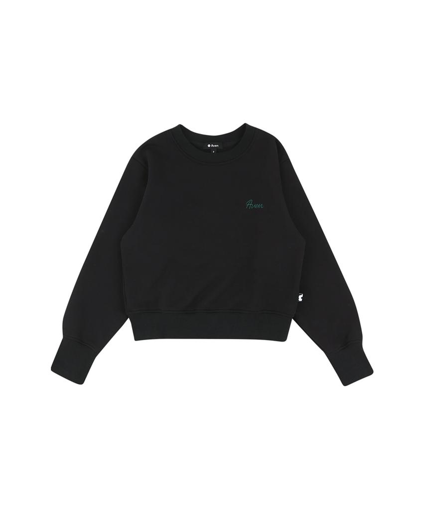 AVEN Round Neck Semi-Crop Sweatshirt Black