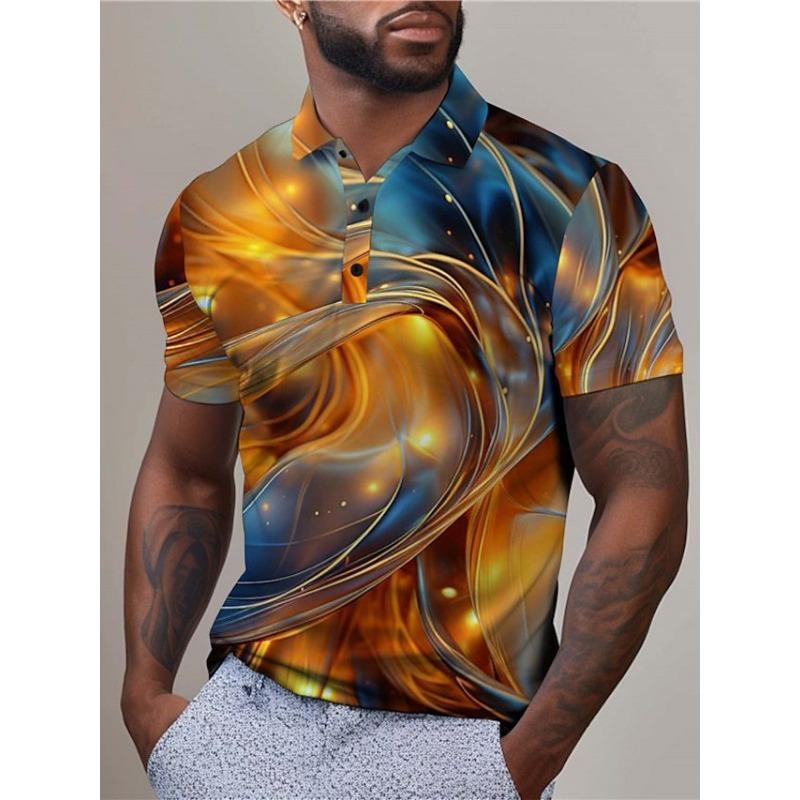 

Men s 3D Printed Simple Breathable Short Sleeved Button Polo Shirt 6XL