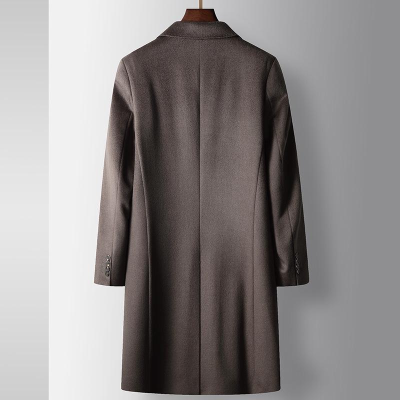Men's Coat Autumn and Winter Long Mulberry Silk Wool Trench Coat Middle-aged and Young Light Luxury Business High-end Woolen Coat