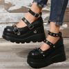Womens Platform Shoes Punk Style Gothic Shoes Wedge Heeled Single Oes Fashion Leather Casual Footwear Thick Sole Mary Jane Shoes
