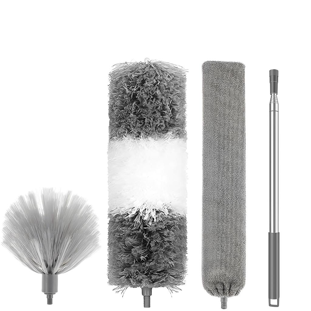 Long Handle Microfiber Duster Extendable Feather Duster Cleaning Kit with 30'' to 100'' Pole Reusable Bendable Washable