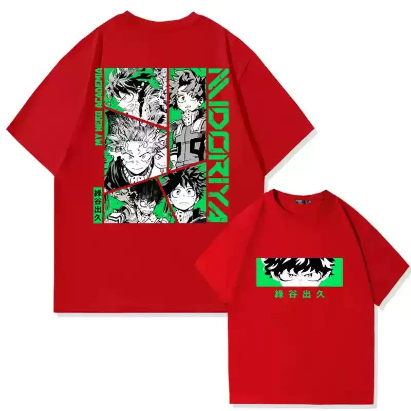 Cotton My Hero Academia Midoriya Izuku Printed Men's and Women's Loose Summer Cartoon Anime Adult T-shirt