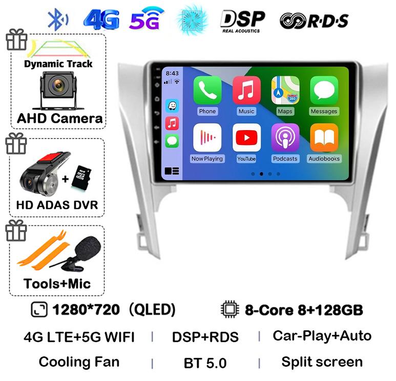Android 14 Carplay Auto Car Radio For Toyota Camry 7 XV 50 55 2011 2012 2013 2014 Multimedia Video Player Navigation GPS Stereo