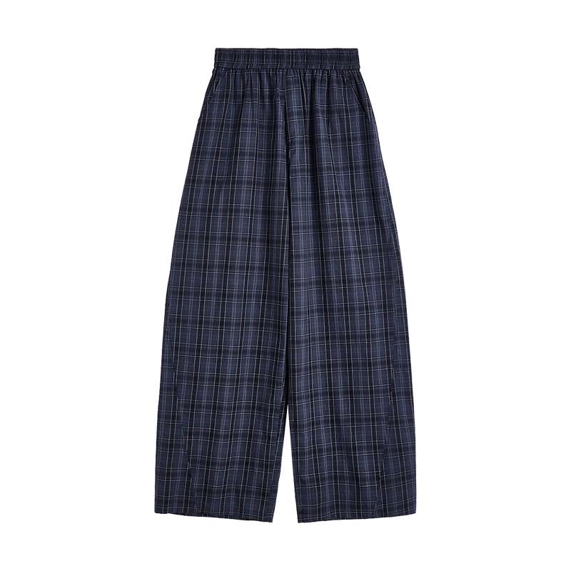 Chuyu Women's Cotton Loose Plaid Wide-leg Pants