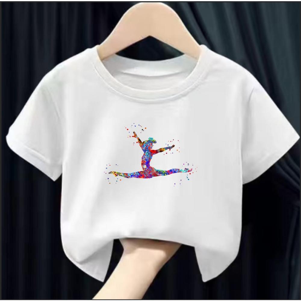 Kids Summer Short Sleeve T-Shirts Watercolor Gymnastics Art Graphics Print Girls GYM Lover Birthday Gift T-shirt
