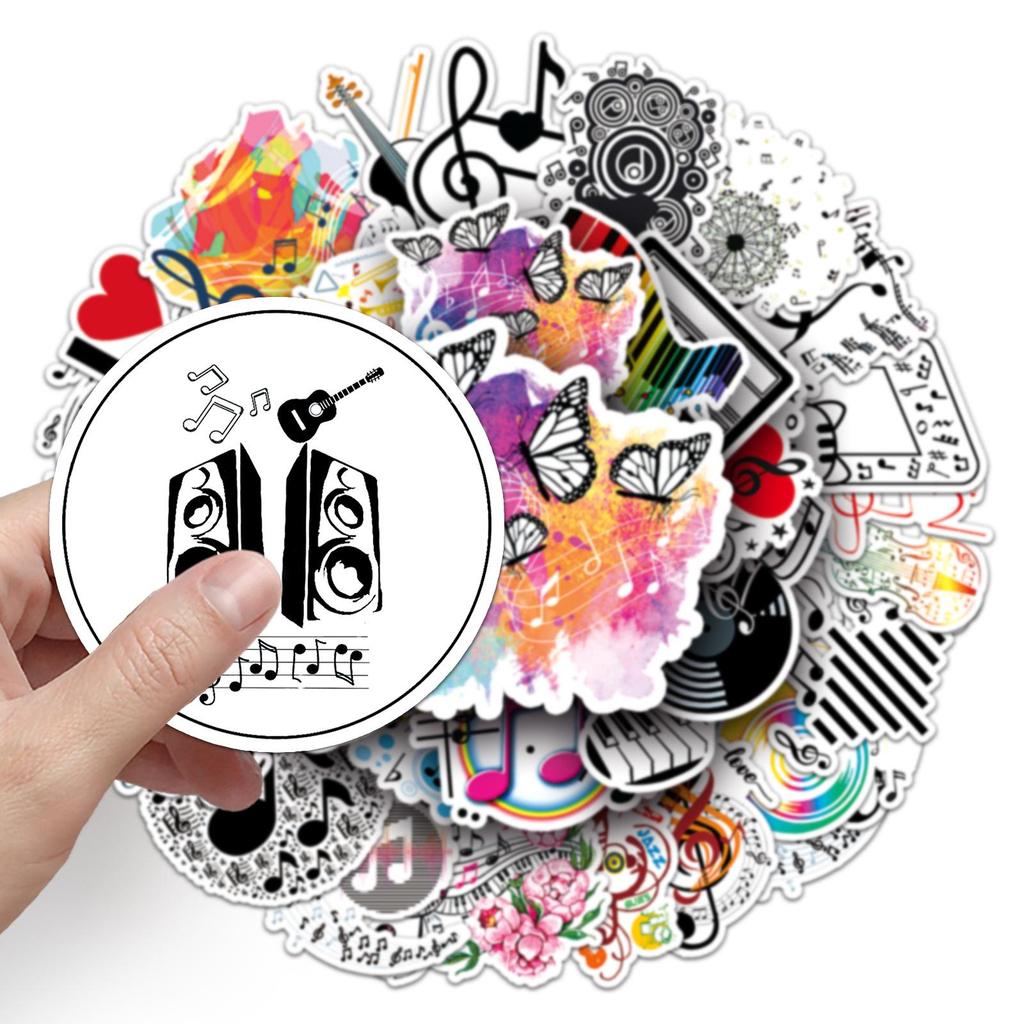 50 Music Note & Cartoon Stickers for Journals, Guitars, Suitcases, Skateboards - Waterproof Decor