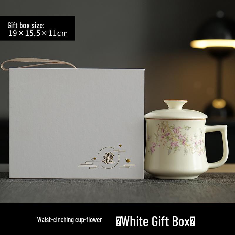 Ru Ware Pink Peach Ceramic Tea Mug with Lid