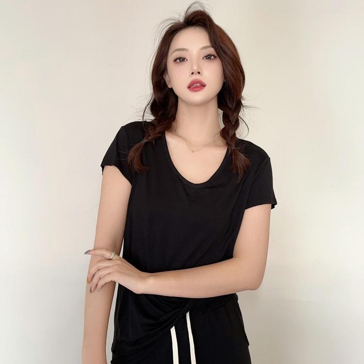 Plus Size Women's Loose U Neck Short Sleeve Modal Tee Thin Solid Color Tshirt All Match Tops M to 6XL