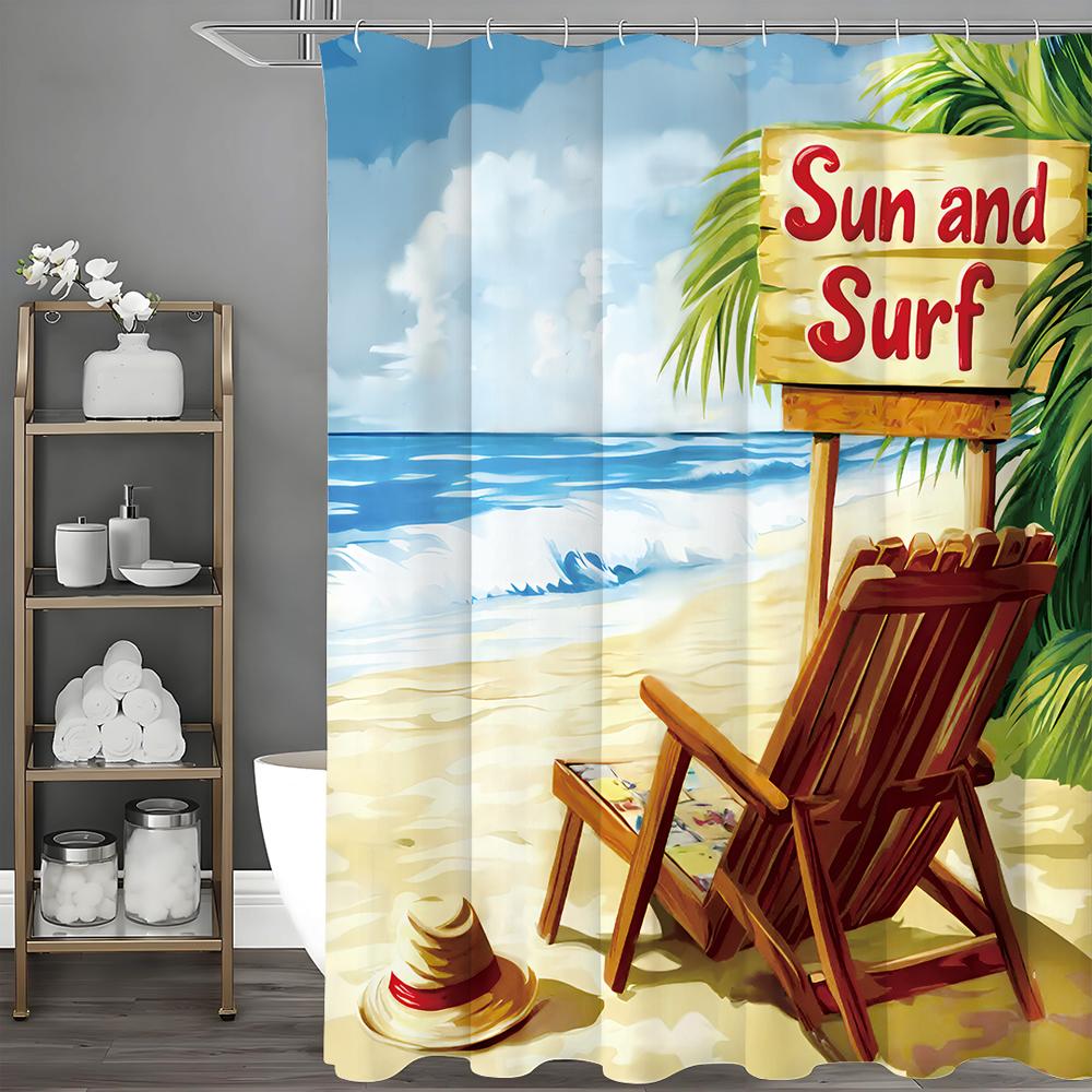 

Вывеска пляжного кресла Ocean beach, текст sun and surf, шторка для душа, декоративная шторка для душа для ванной комнаты, водонепроницаемая шторка для душа 90*180cm