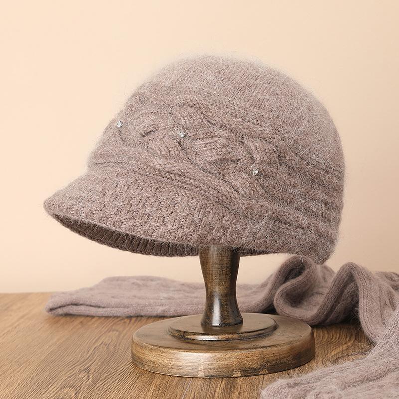 

Middle-aged elderly autumn and winter rabbit fur wool hat old lady short-brimmed warm hat women s thickened grandma knitted hat tide Average size (54-58cm) кофейный