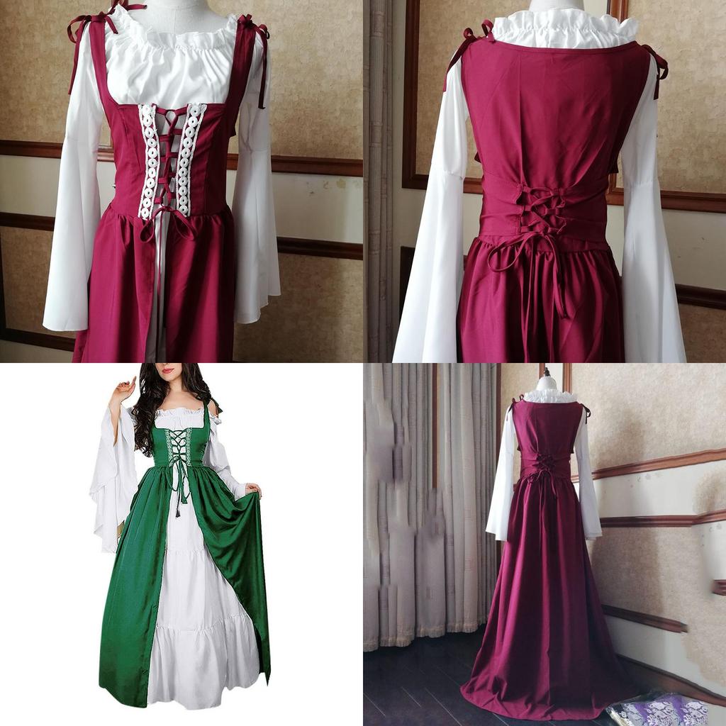 Stunning Women's Floor Length Renaissance Medieval Gown Featuring Off Shoulder Design And Elastic Waist