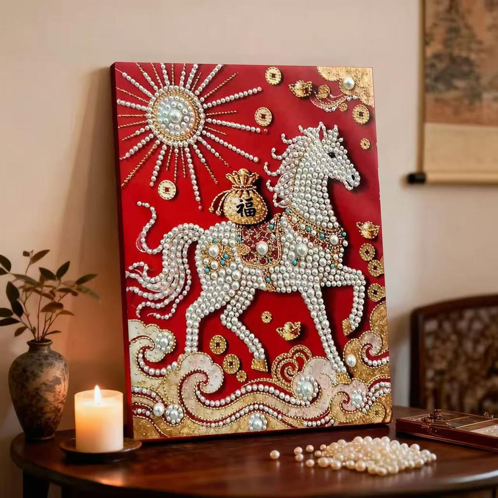 Decorative Painting Material Package, Handmade Diy National Style Ornament, Year Of The Horse Pearl Painting With Photo Frame, Living Room Entrance