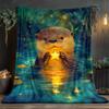 1pc Whimsical Otter with Star Blanket - Lightweight Flannel, Soft & Warm, Perfect for Home, Camping, Travel - Digital Print Desi