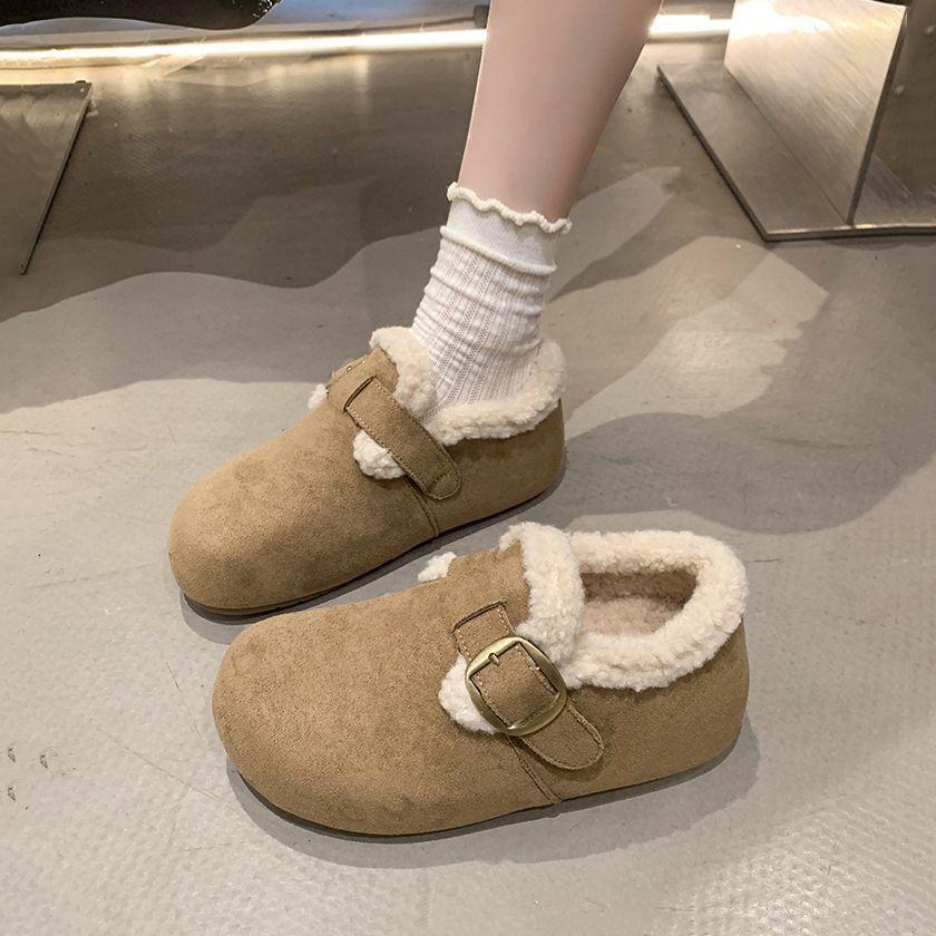 Thick-soled Birkenstocks women's new winter velvet warm one-pedal fluffy shoes retro ugly Boken cotton shoes