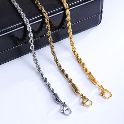 3.0 Stainless Steel Gold Non-Fading Twisted Chain Necklace with Square Pearl Chain DIY Accessories
