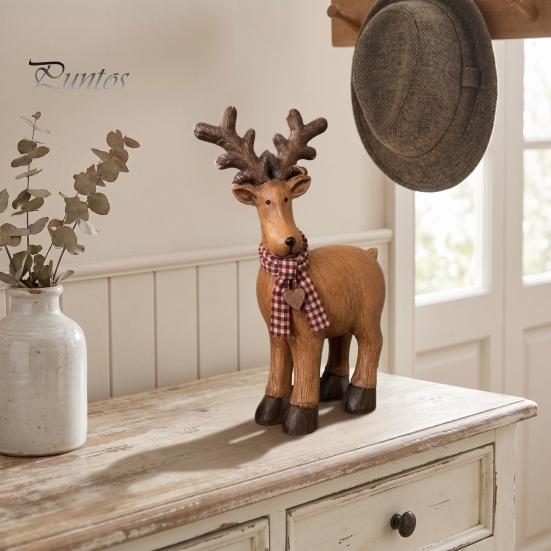 Retro Style Desktop Decorations Rustic Elk Ornament, Handcrafted Resin Deer Figurine, Decorative Vintage Farmhouse Table Ornaments Wildlife Sculpture