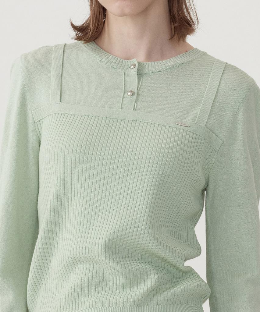 COVERNAT WOMAN Layered Round Neck Knit Light Green