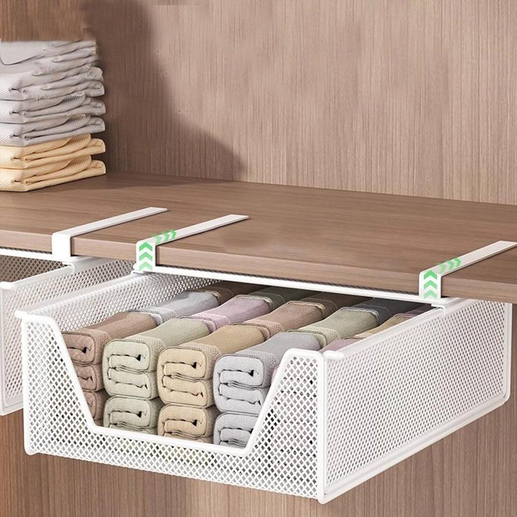 Wardrobe Pull-Out Partition Drawer-Type Underwear Rack Layered Clothes Storage Clothes Hanging Basket Without Punching