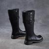 Johnature Stivali da Cavaliere da Donna in Vera Pelle Retro con Suola Spessa Punta Rotonda Fibbia Cinturino Stivali Alti
