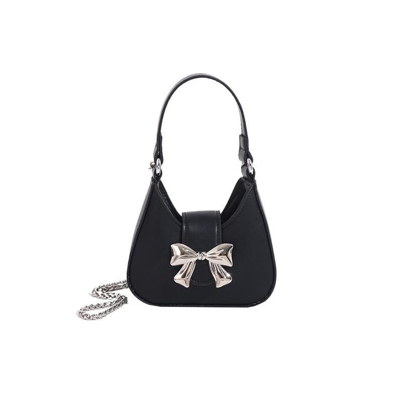 Trendy Single Shoulder Handbag Simple Earphone Bag Korean 2024 New Butterfly Bow Chain Crossbody Bag Women Black