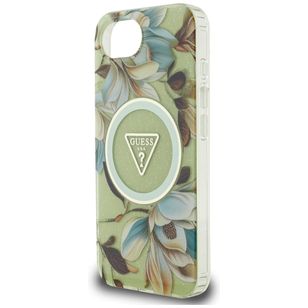 Guess Iml Metal Glitter Flowers Case Triangle Magsafe For iPhone 16E Green