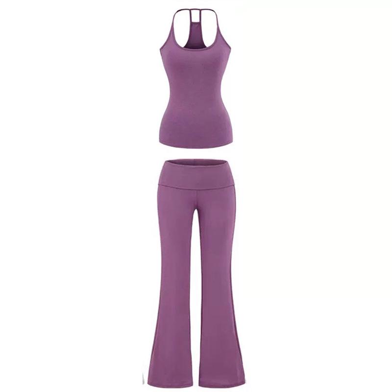 Women's Cross-border Yoga Set: Bare Feel Sports Tank with Chest Pads & High Elastic Flared Fitness Pants