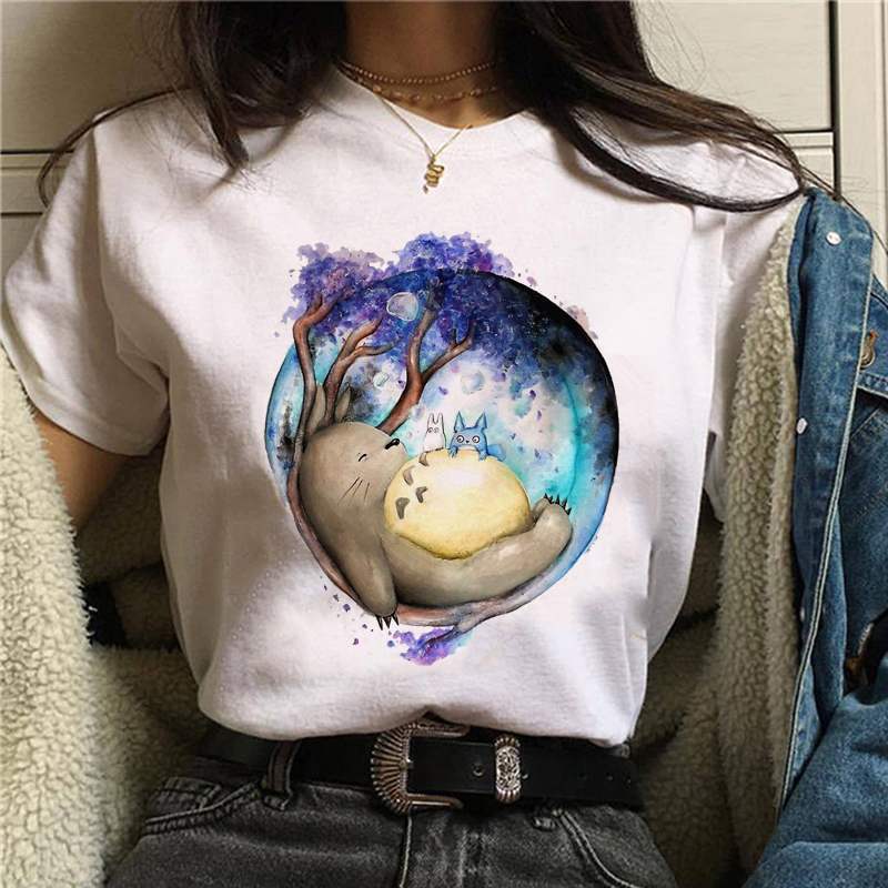 Cartoon Totoro Anime Series Printing, Summer Campus Large Size Men's and Women's Short Sleeve Anime T-shirt