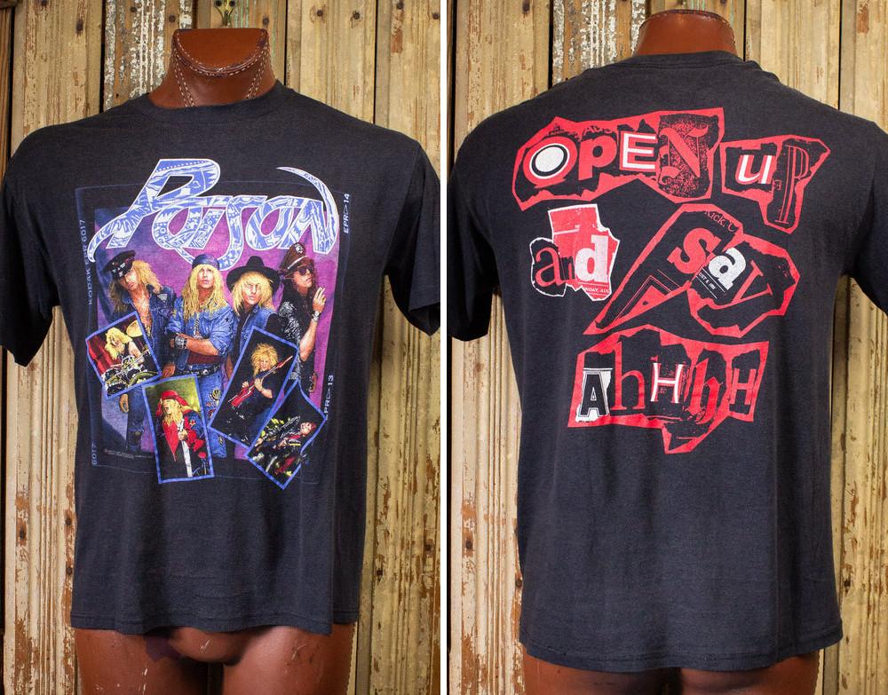 Vintage Poison Open Up And Say Ahhhh Concert T Shirt 1988 Black XL