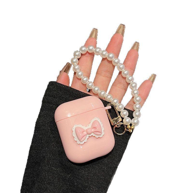 Pink bow wireless bluetooth headset case for AirPods 1st generation 1/1 headset protective cover pearl pendant