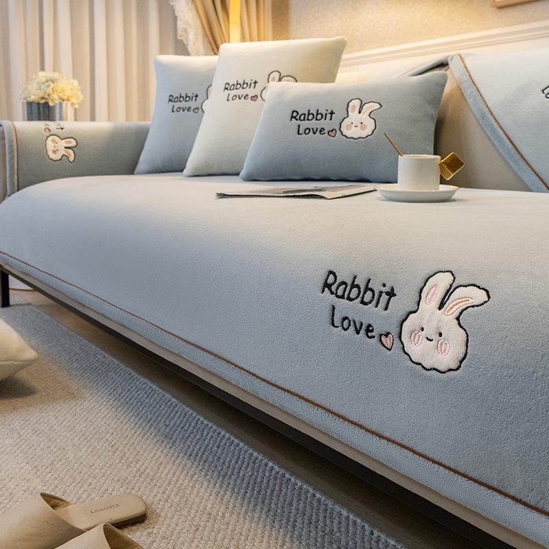 Plush Cartoon Sofa Cushion - Non-slip, Thickened Autumn/Winter Cover 2026