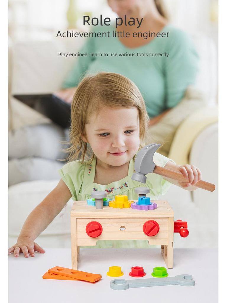 Portable Wooden Toolbox Toy for Kids - Enhances Hand-Eye Coordination with Screws, Nuts, and Disassembly Activities.