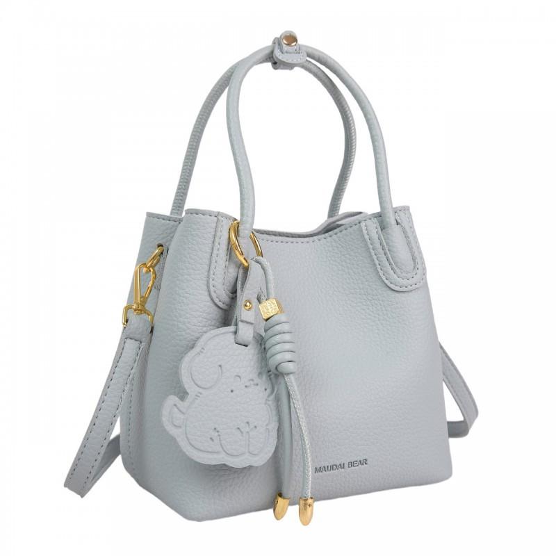 Korean Style Niche Casual Simple Lychee Pattern Portable Bucket Bag Temperament All-matching Work Commuter Mother Cross-body Women