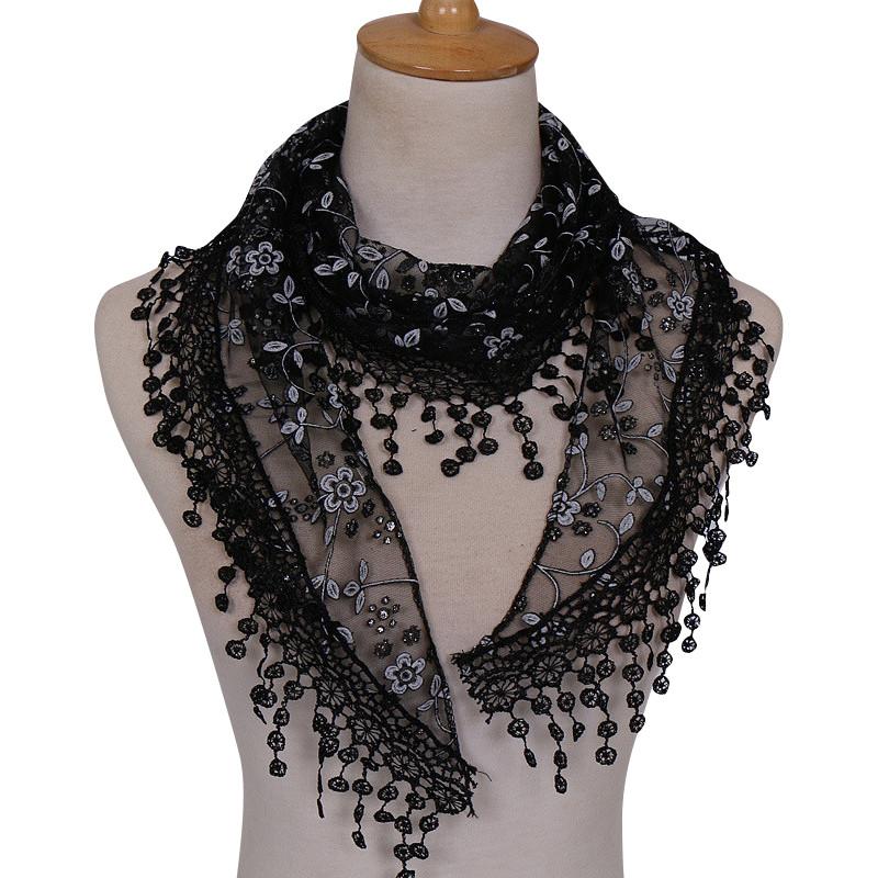 

Кружевной полый однотонный женский треугольный шарф, версия для Южной Кореи, монохромная дышащая одежда, треугольный шарф One Size чёрный