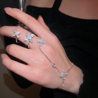 2026 New Elegant Zircon Butterfly Bracelets Rings for Women Bohemian Adjustable Bracelets Minimalist Fashion Jewelry Accessories