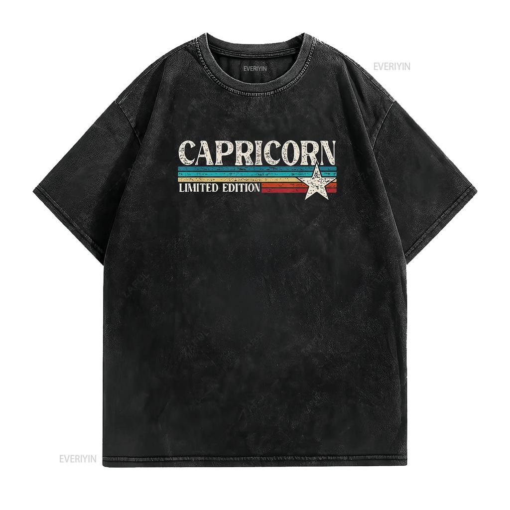 Womens Capricorn Zodiac Sign T Shirt Vintage Washed Stretched Versatile Streetwear Breathable Stylish Soft Graphic Slightly