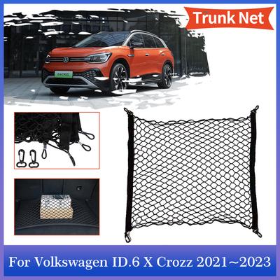 Trunk Net for Volkswagen VW ID.6 X Crozz 2024 2024 2024 Rear Cargo Mesh Elastic Pocket Hooks Stowing Tidying Storage Accessories