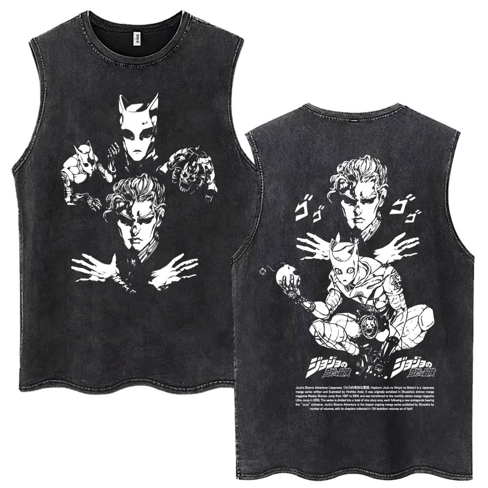 

Washed Anime Bizarre Adventure Rohan Kishibe Tank Tops Men s Harajuku Vintage T Shirt Casual Cotton Loose Vests 3XL
