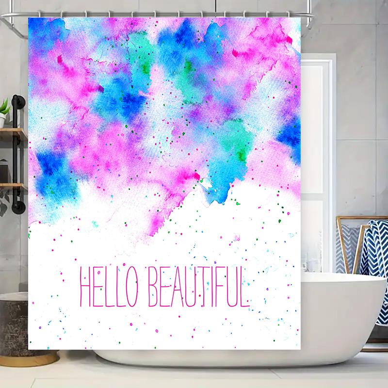 

Watercolor Splash Shower Curtain Pink Blue Green Purple Hello Beautiful Decor For Bathroom Extra Long Fabric Shower Curtains Wit W60H190(CM)-1 Pcs
