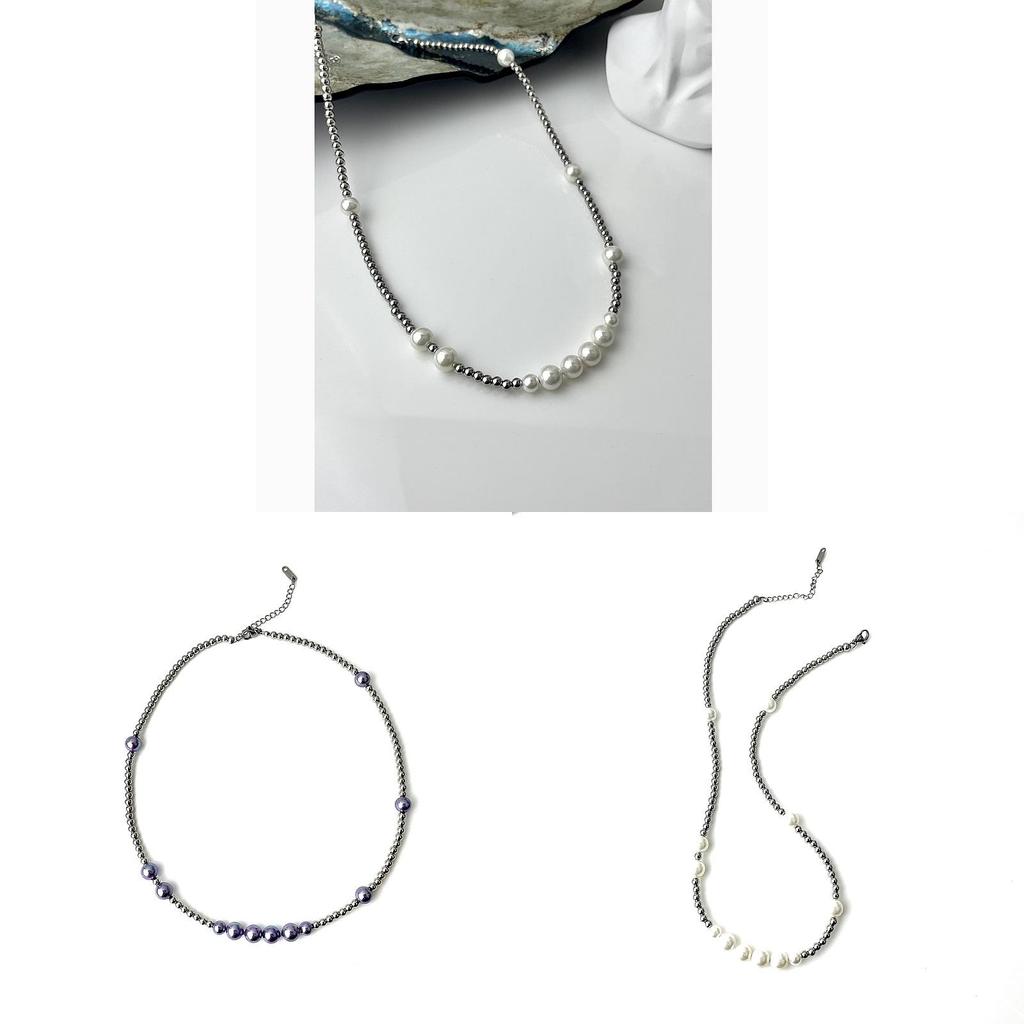 Titanium Steel Pearl Bead Chain Necklace For Men Women Hiphop Street Style Fashion Accessory