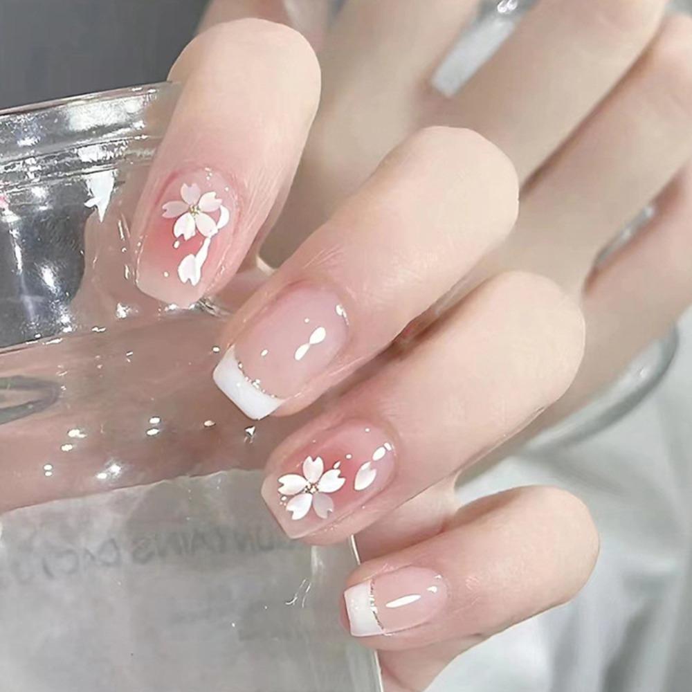 With Glue French False Nails Gradients Nail Tips Fashion Fake Nails  for Women and Girls