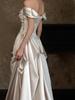 Elegant White Satin One-Shoulder Wedding Dress with Train Bridal Gown for Wedding Reception And Engagement Simple Style Long ...