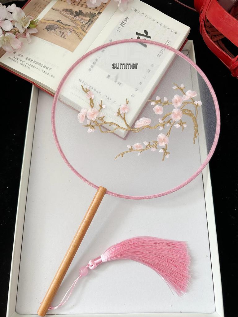 Ancient Style Chinese Embroidered Round Fan for Hanfu and Cheongsam