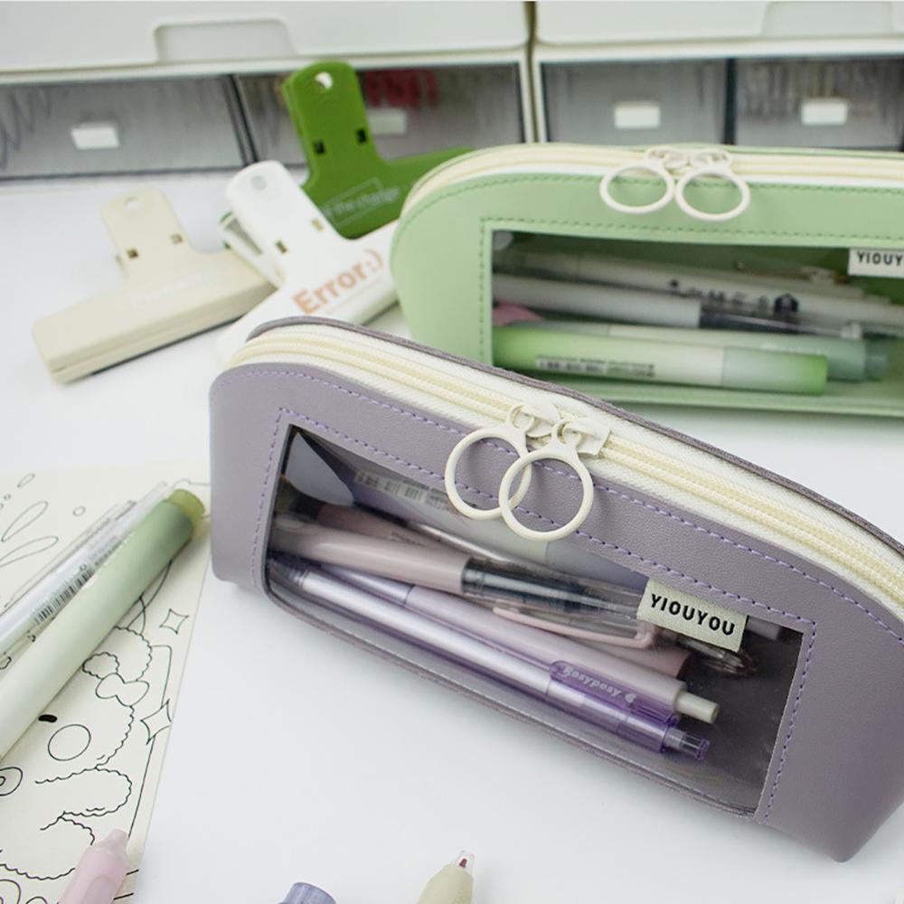 Pen Case Morandi Color Transparent Student Pen Simple Stationery Storage, Desktop Makeup Brush Storage