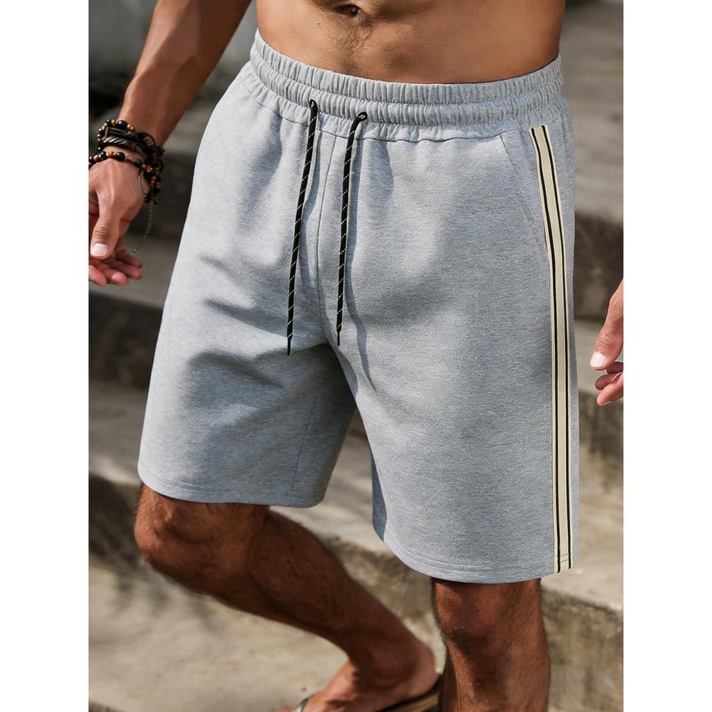 Men's Casual Waffle Knit Elastic Waist Breathable Five Inch Shorts with Side Stripe Panel and Drawstring Closure