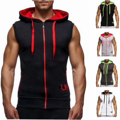 Giacca Estiva Casual da Uomo Senza Maniche Moda Design a Contrasto di Colore Felpa con Cappuccio e Zip Cardigan Slim Fit Cappotti con Stampa Lettere