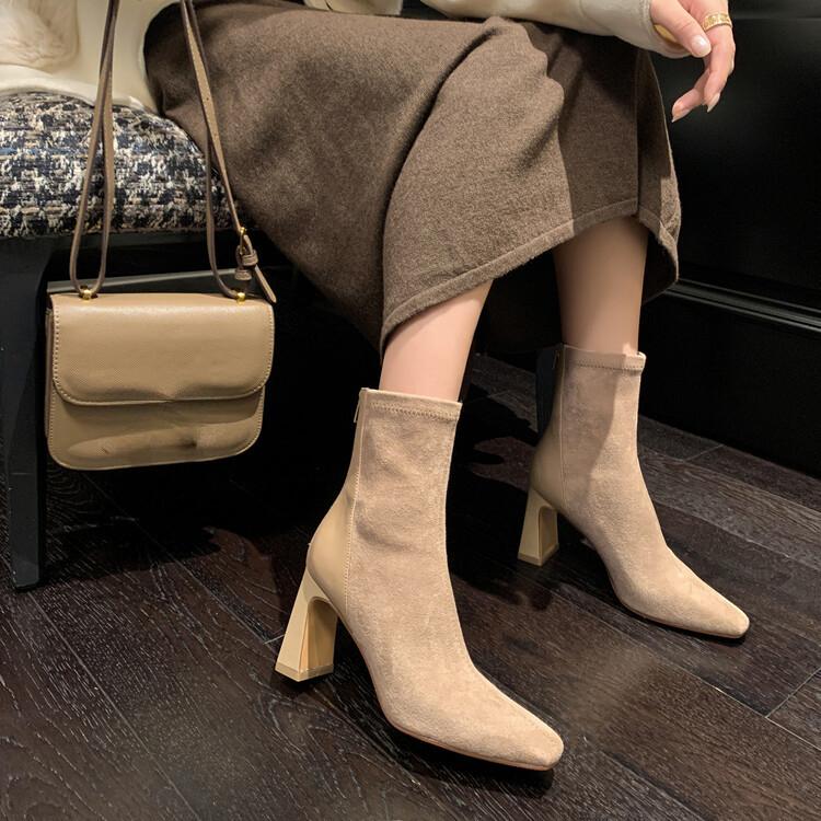 Women's Modern Short Booties  Designer Women Sock Ankle Boots Fashion Elegant Dancing Thick Heel Party Prom Shoes