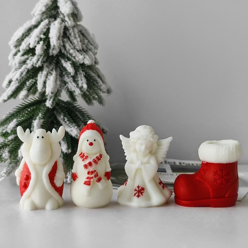 DIY Christmas Tree Snowman Silicone Mold Handmade Aroma Candle Plaster Ornament Mould DIY Christmas Decoration Candles Making