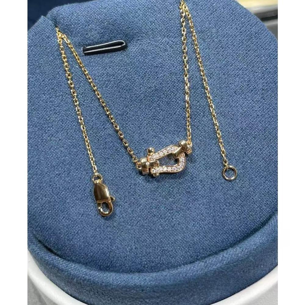 Horseshoe Necklace Thick-plated 18K Gold Neck Chain, Mini Small Half-diamond Full Diamond Pendant Collarbone Chain for Women