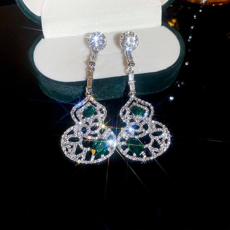 French Court Style Silver Needle Zircon Rectangular Earrings Exquisite Light Luxury High-end Stud Earrings Exaggerated Earrings Women